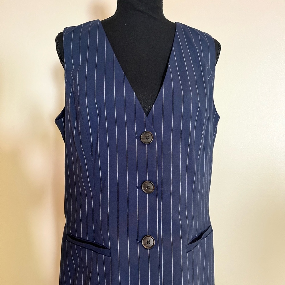Tailored Mini Vest Dress - Navy Blue Pinstripe